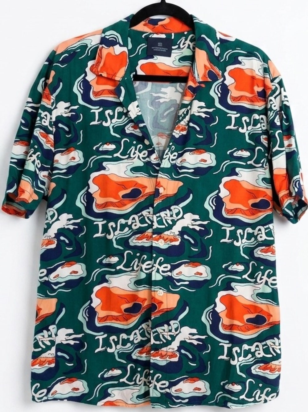 Scotch & Soda "Island Life" Short Sleeve Button Up Shirt - Green/Orange Multi, L